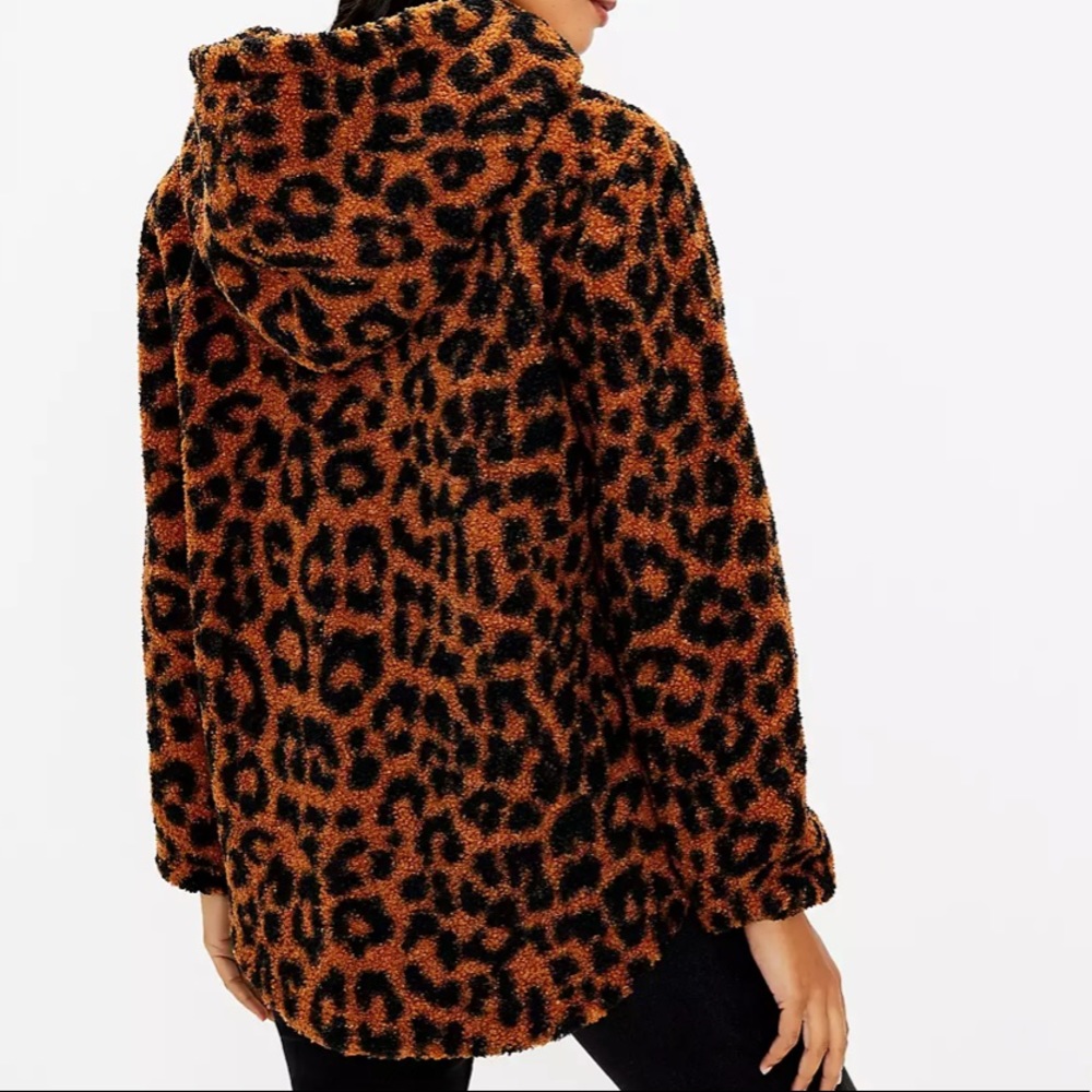 LOFT Leopard Print Sherpa Hoodie - Picture 2 of 11